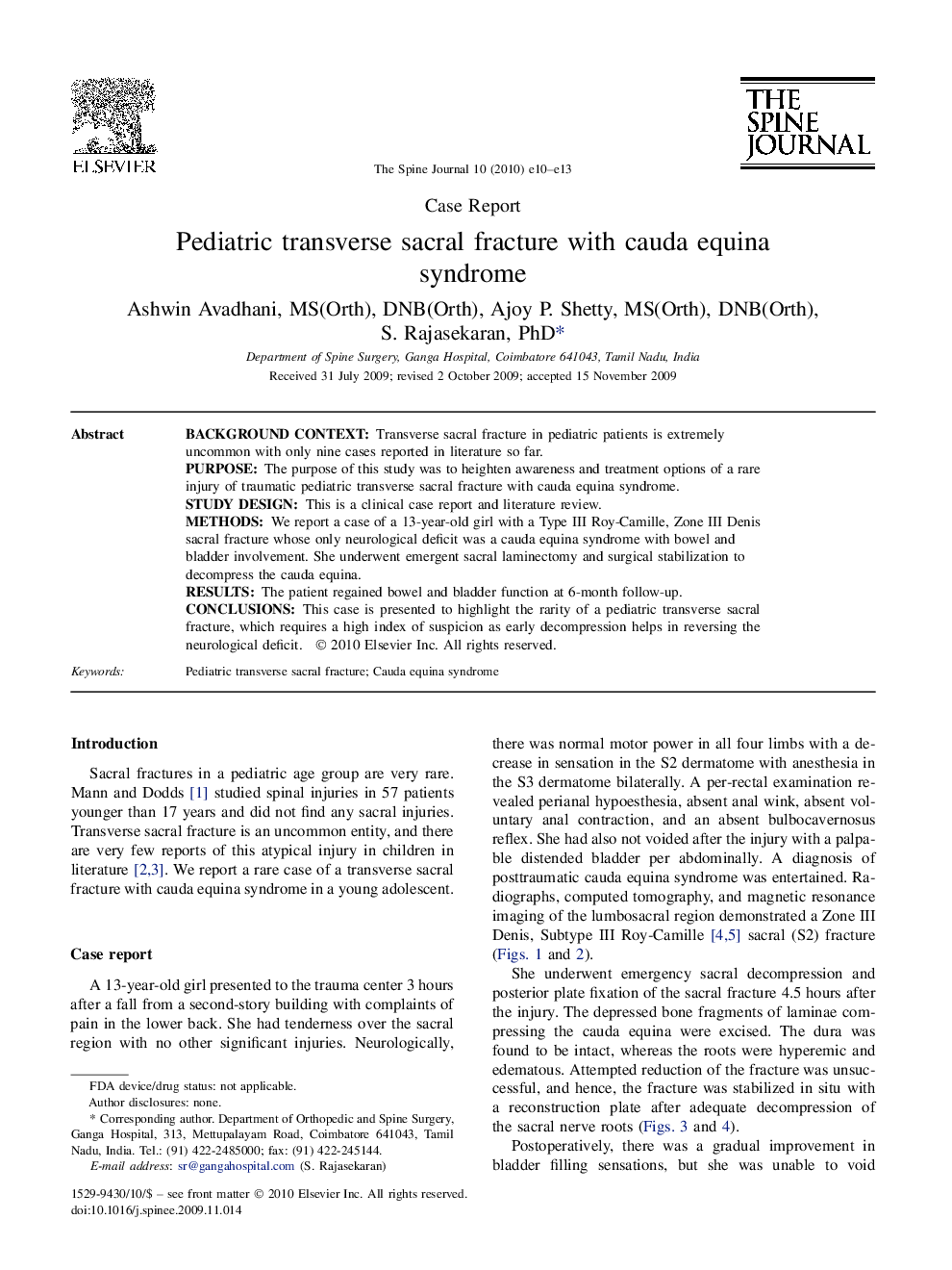 Pediatric transverse sacral fracture with cauda equina syndrome 