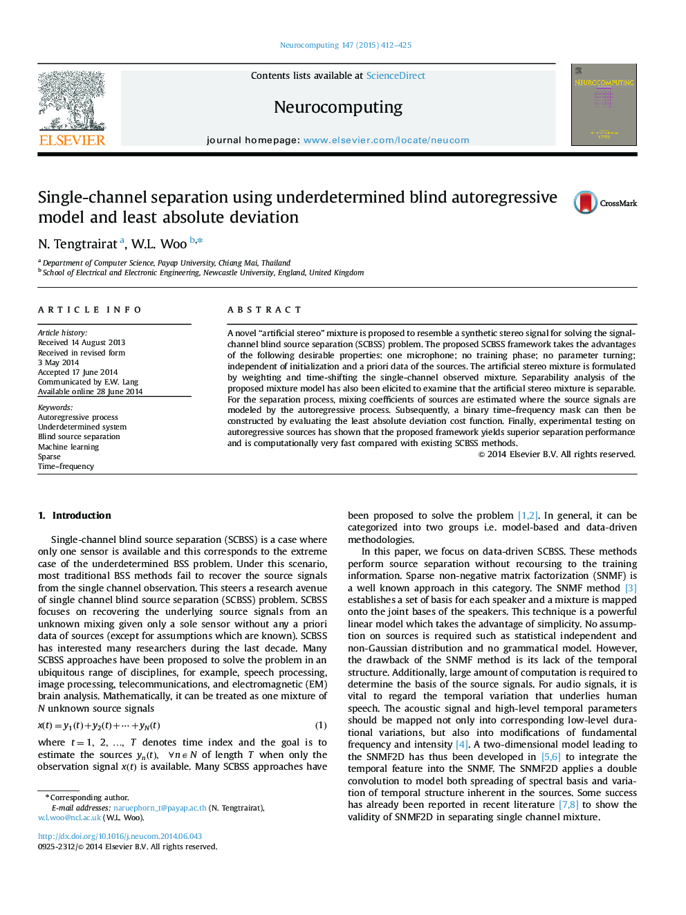 Single-channel separation using underdetermined blind autoregressive model and least absolute deviation