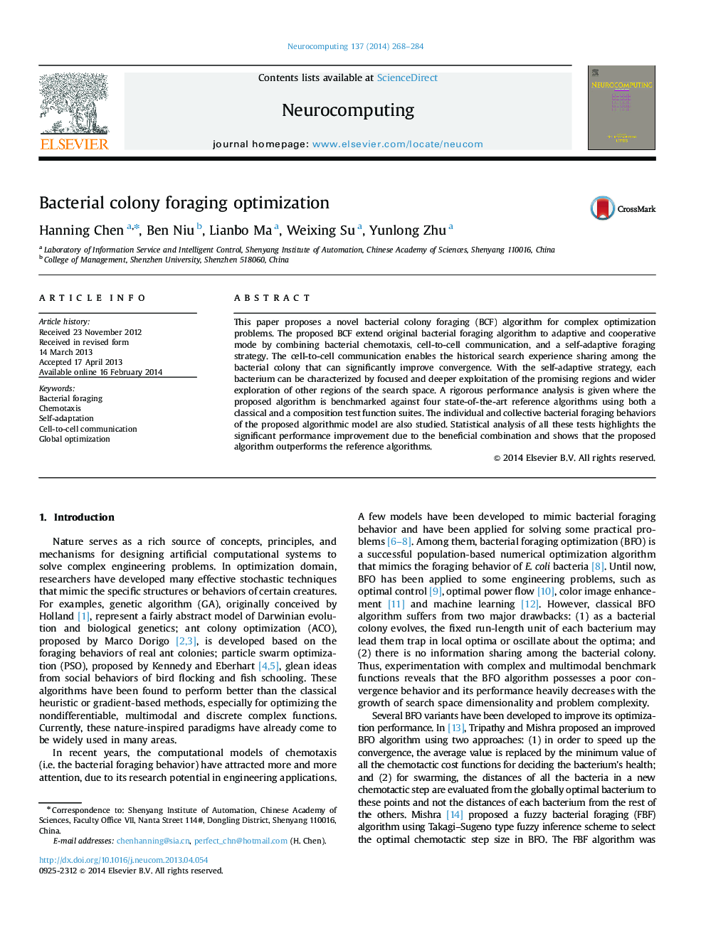 Bacterial colony foraging optimization