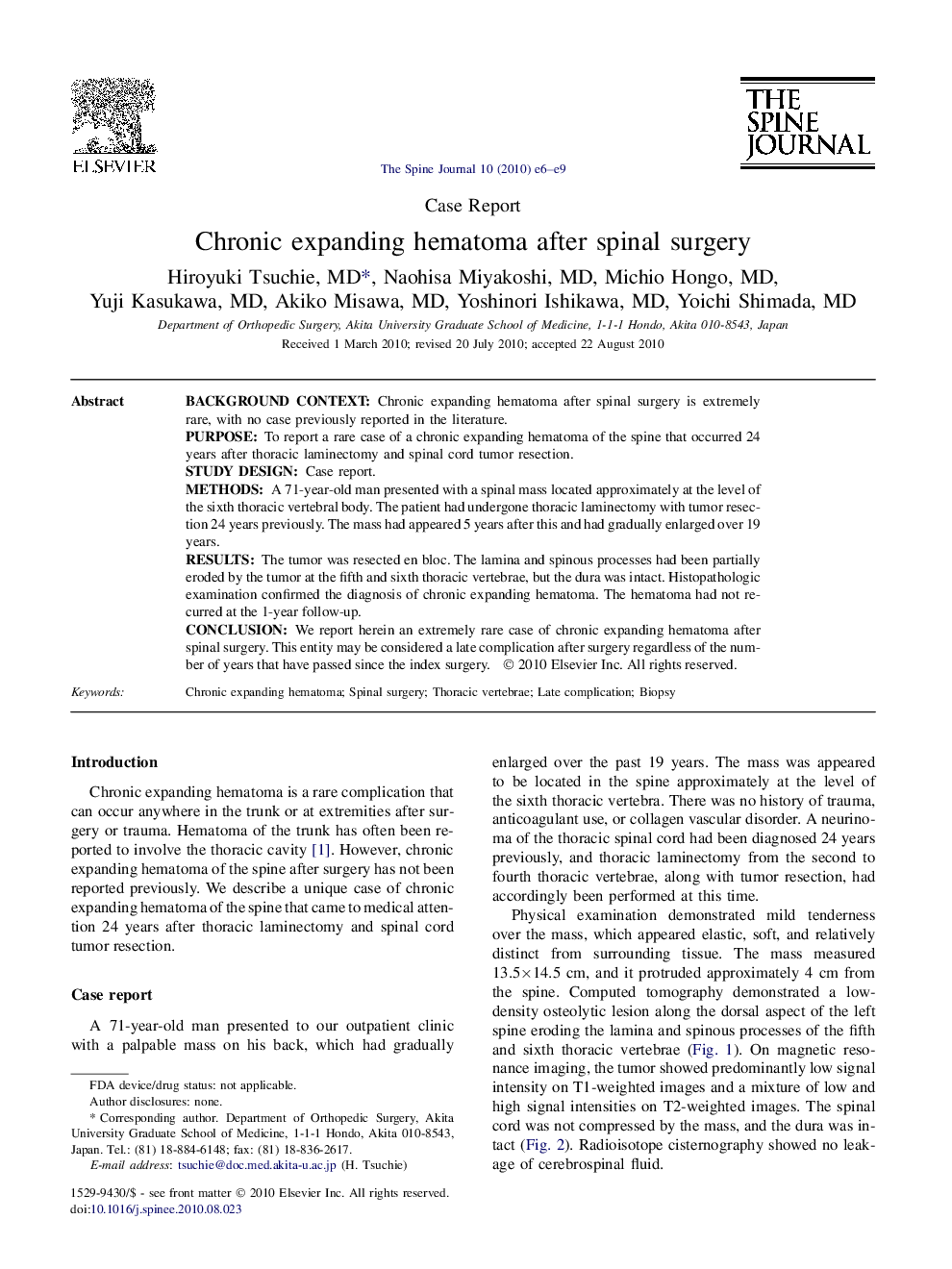 Chronic expanding hematoma after spinal surgery 