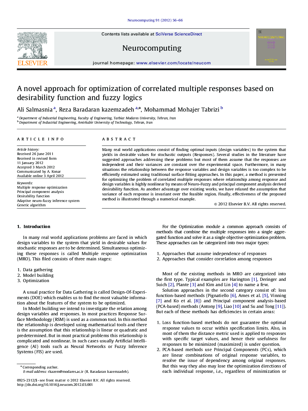 A novel approach for optimization of correlated multiple responses based on desirability function and fuzzy logics