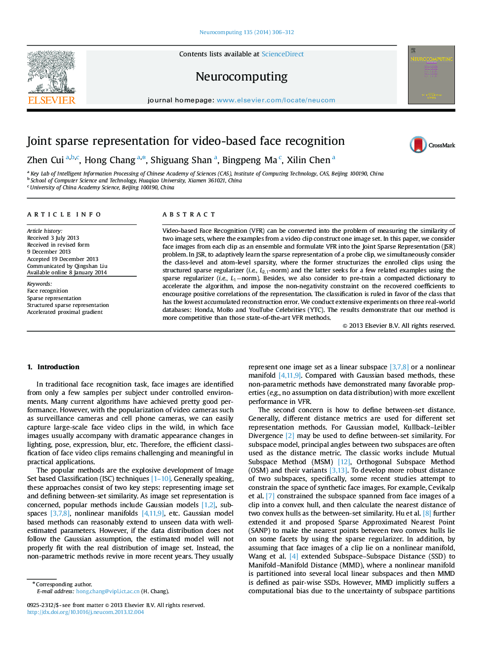 Joint sparse representation for video-based face recognition