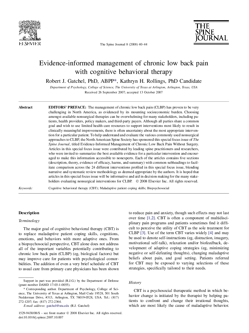 Evidence-informed management of chronic low back pain with cognitive behavioral therapy 