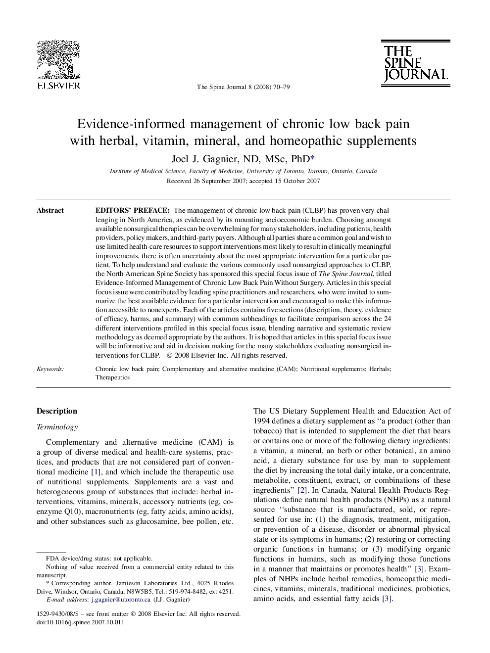 Evidence-informed management of chronic low back pain with herbal, vitamin, mineral, and homeopathic supplements 