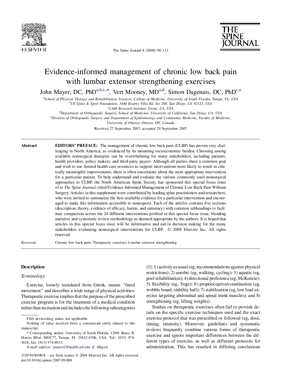 Evidence-informed management of chronic low back pain with lumbar extensor strengthening exercises 