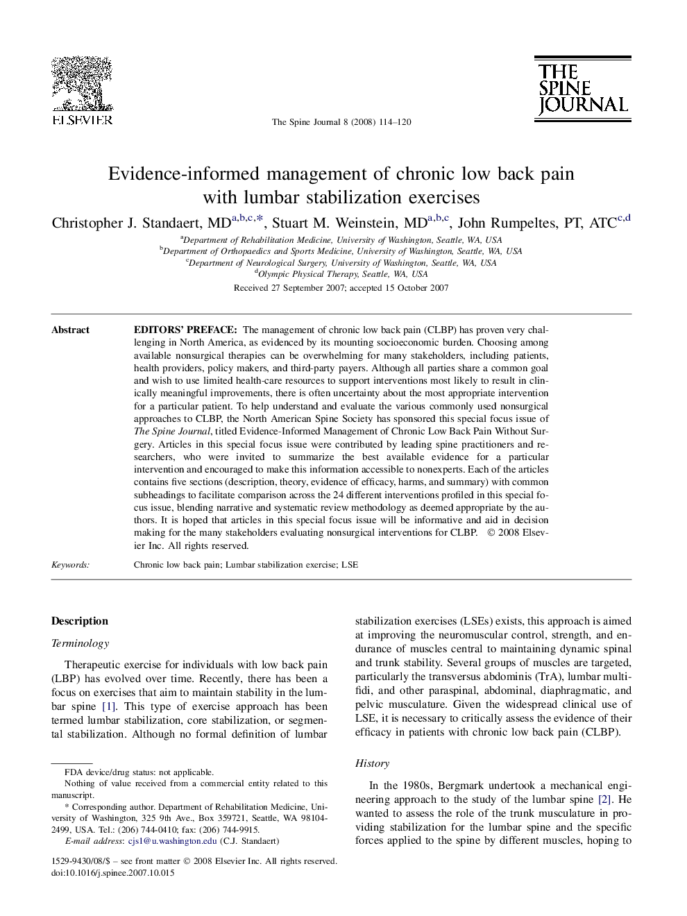 Evidence-informed management of chronic low back pain with lumbar stabilization exercises 