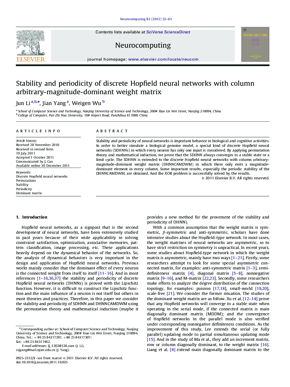 Stability and periodicity of discrete Hopfield neural networks with column arbitrary-magnitude-dominant weight matrix