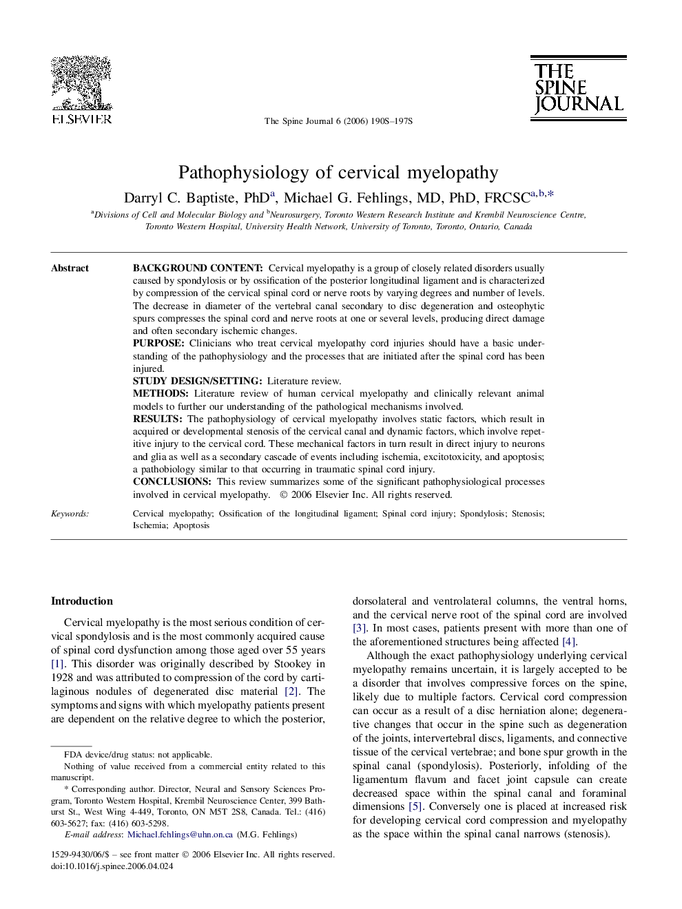 Pathophysiology of cervical myelopathy 