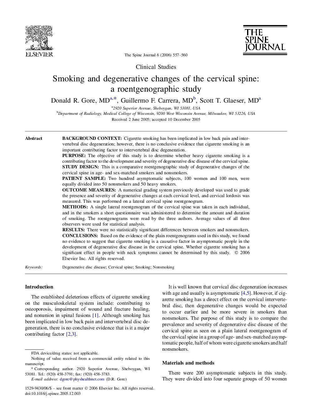 Smoking and degenerative changes of the cervical spine: a roentgenographic study 