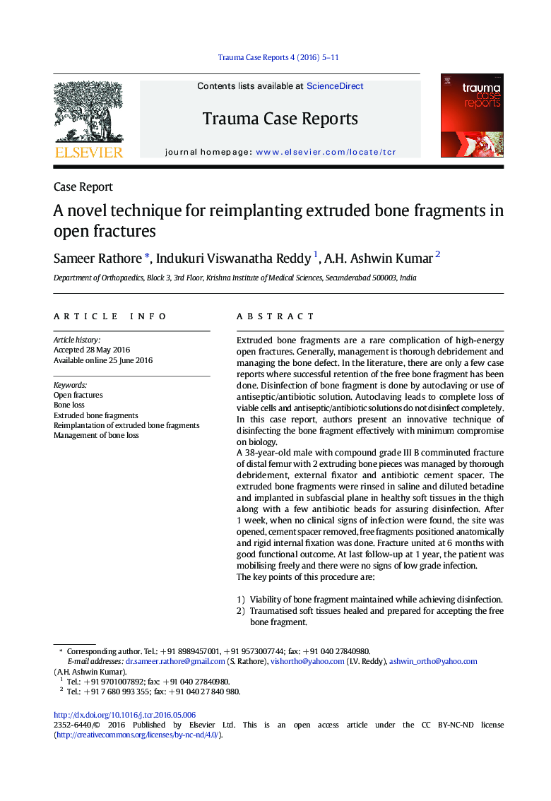 A novel technique for reimplanting extruded bone fragments in open fractures