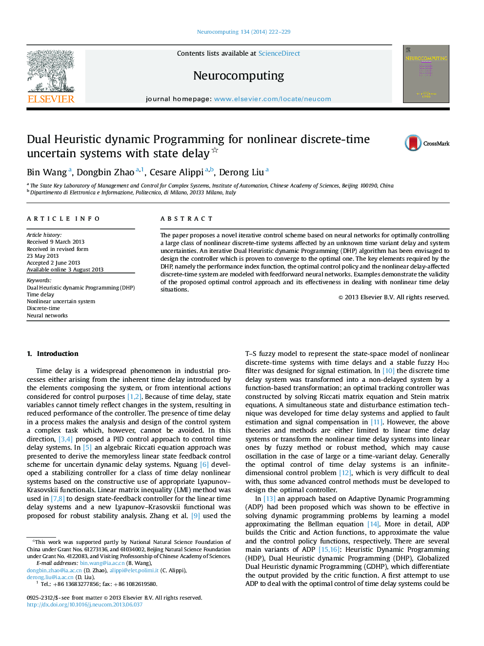 Dual Heuristic dynamic Programming for nonlinear discrete-time uncertain systems with state delay 