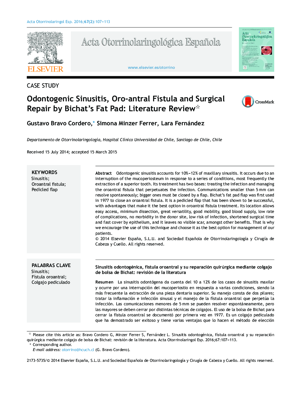 Odontogenic Sinusitis, Oro-antral Fistula and Surgical Repair by Bichat's Fat Pad: Literature Review 