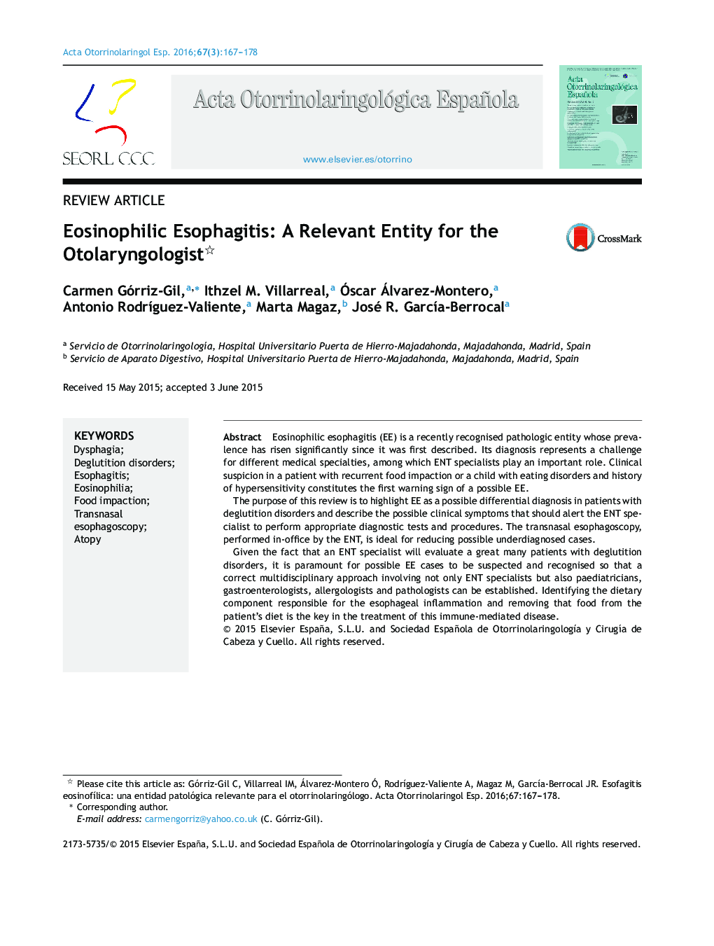 Eosinophilic Esophagitis: A Relevant Entity for the Otolaryngologist 