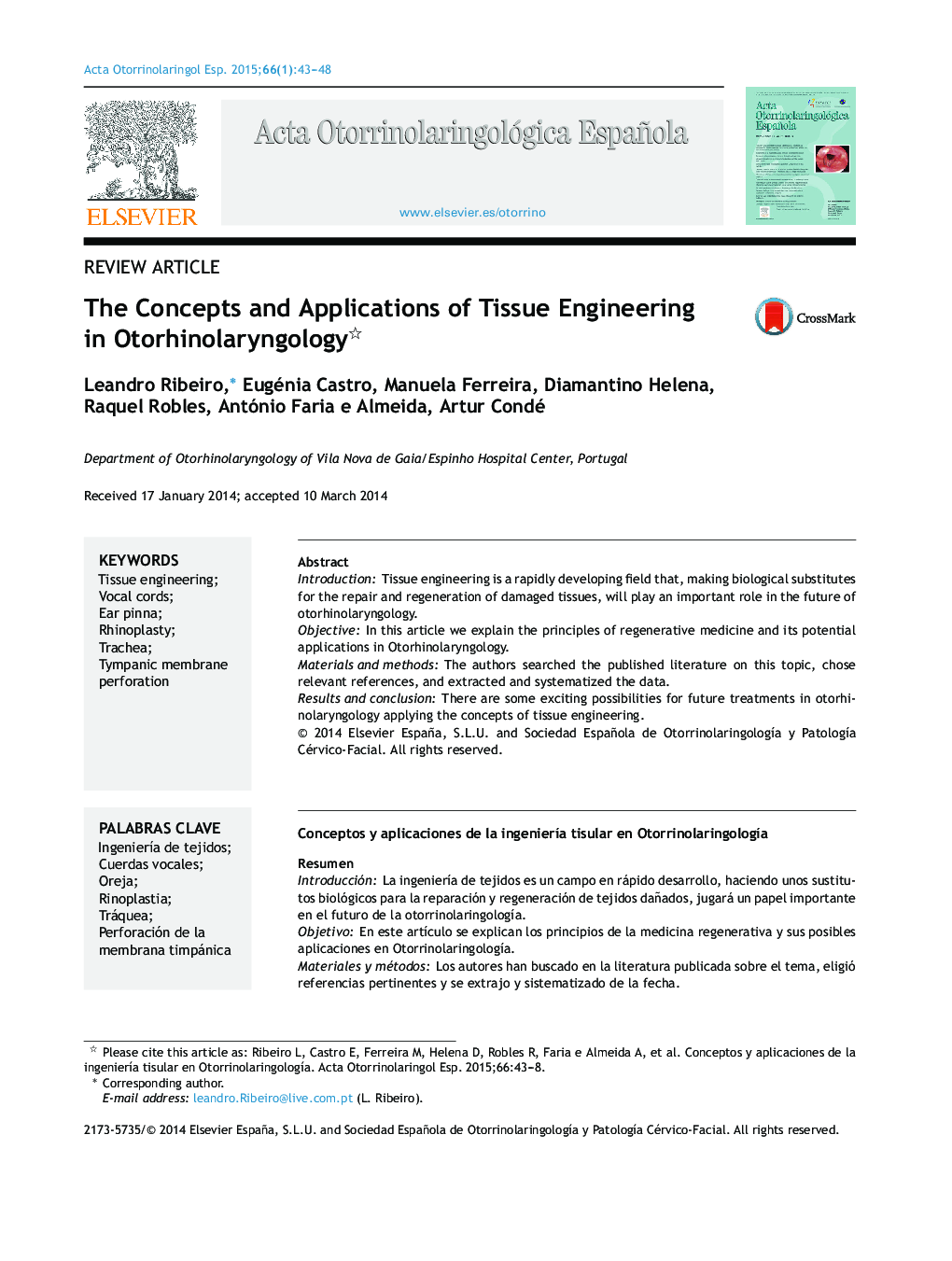 The Concepts and Applications of Tissue Engineering in Otorhinolaryngology 