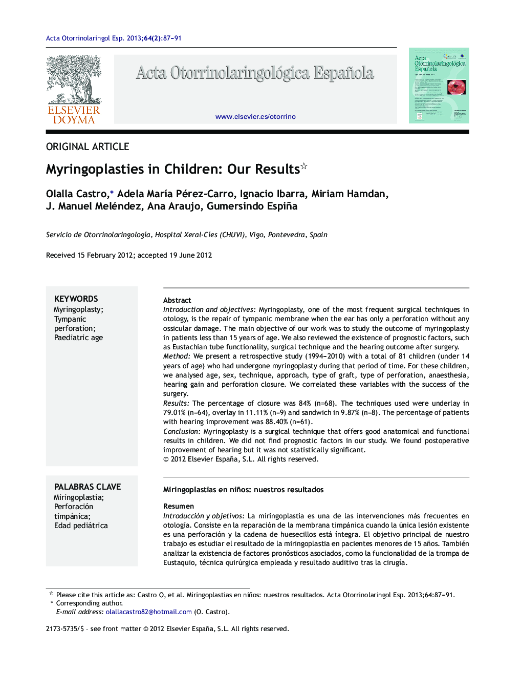 Myringoplasties in Children: Our Results 