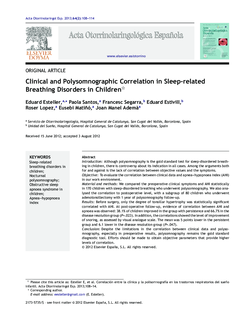 Clinical and Polysomnographic Correlation in Sleep-related Breathing Disorders in Children 
