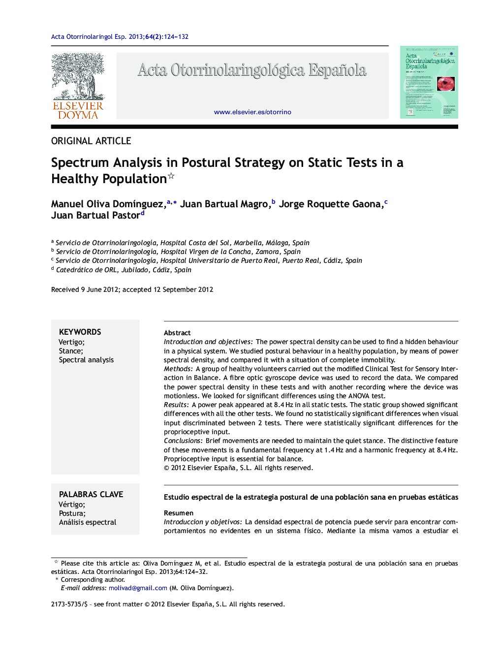 Spectrum Analysis in Postural Strategy on Static Tests in a Healthy Population 