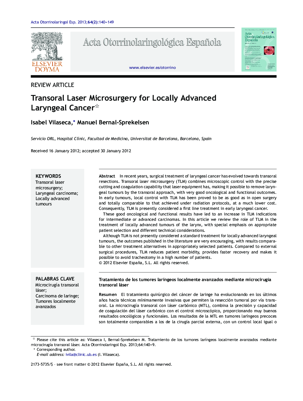 Transoral Laser Microsurgery for Locally Advanced Laryngeal Cancer 