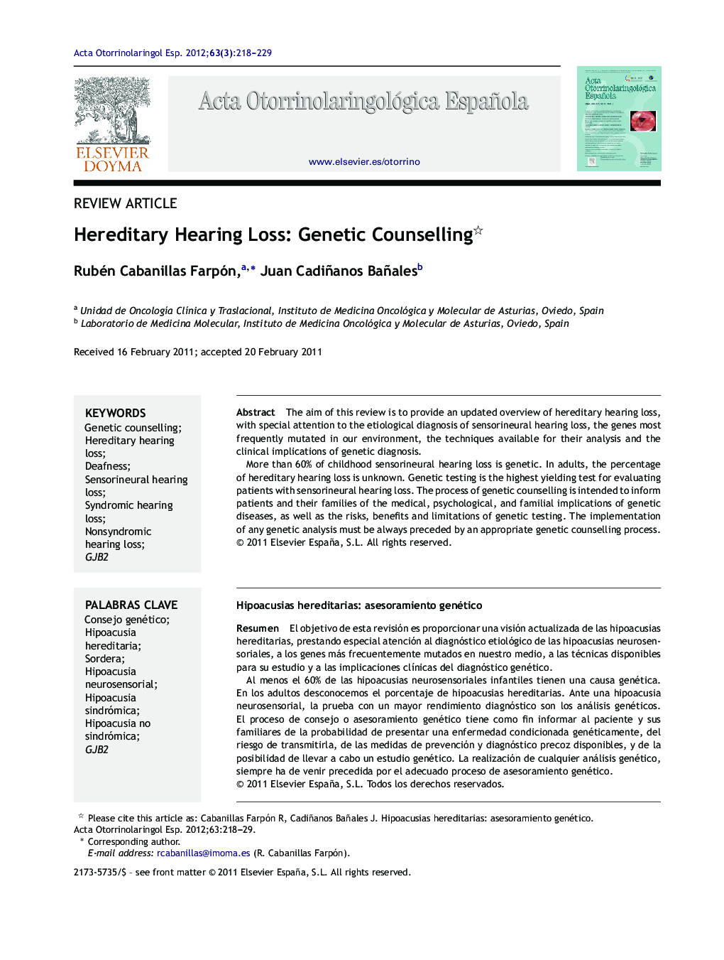 Hereditary Hearing Loss: Genetic Counselling 