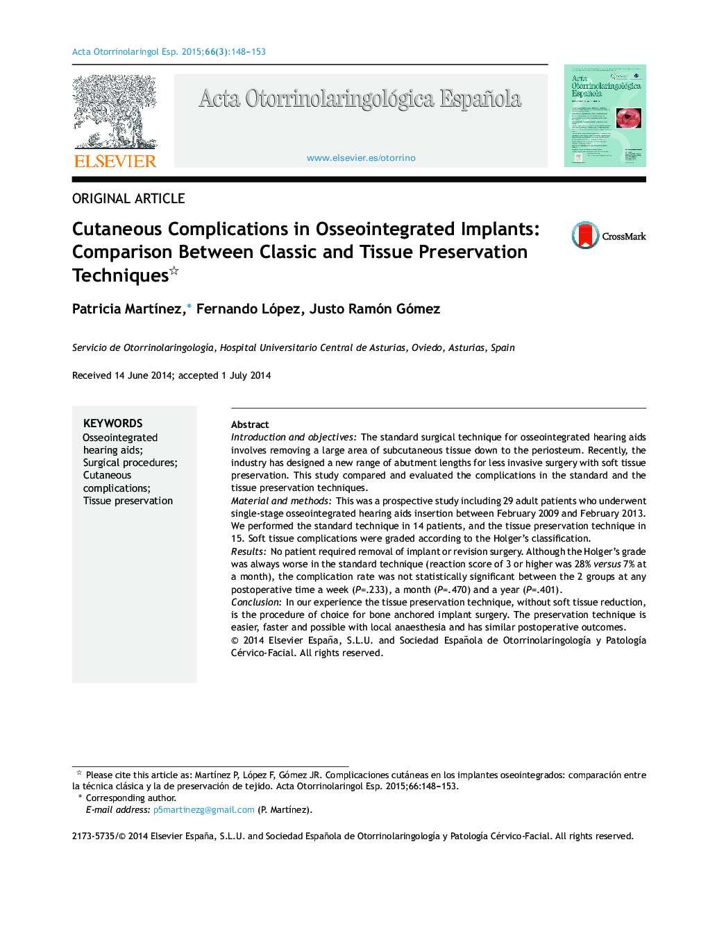 Cutaneous Complications in Osseointegrated Implants: Comparison Between Classic and Tissue Preservation Techniques 