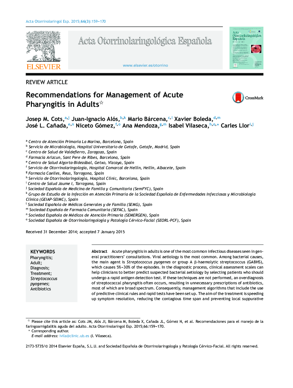 Recommendations for Management of Acute Pharyngitis in Adults 