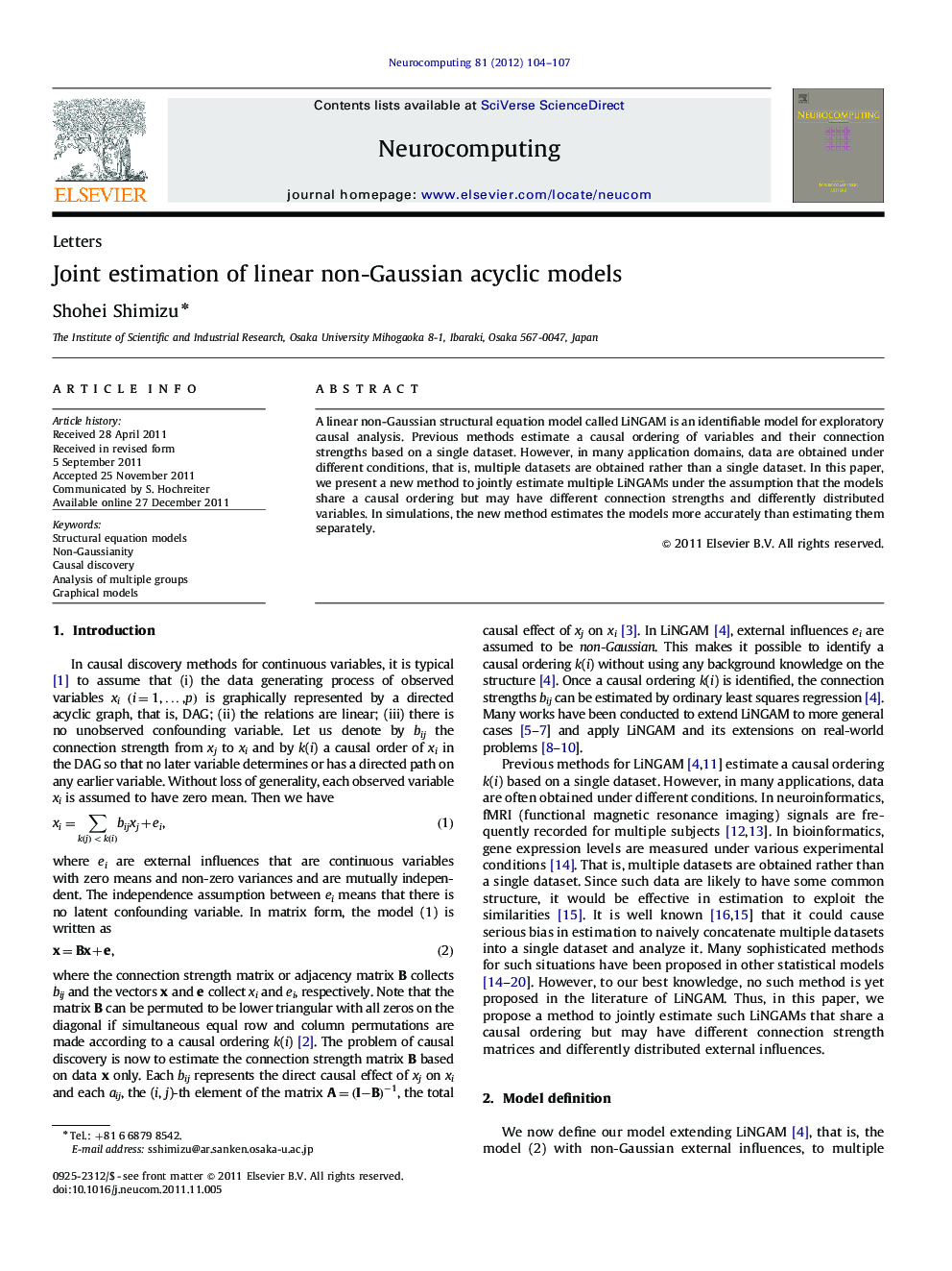 Joint estimation of linear non-Gaussian acyclic models