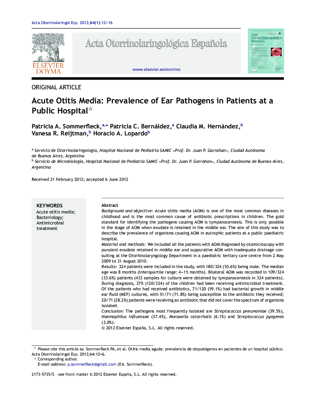Acute Otitis Media: Prevalence of Ear Pathogens in Patients at a Public Hospital 