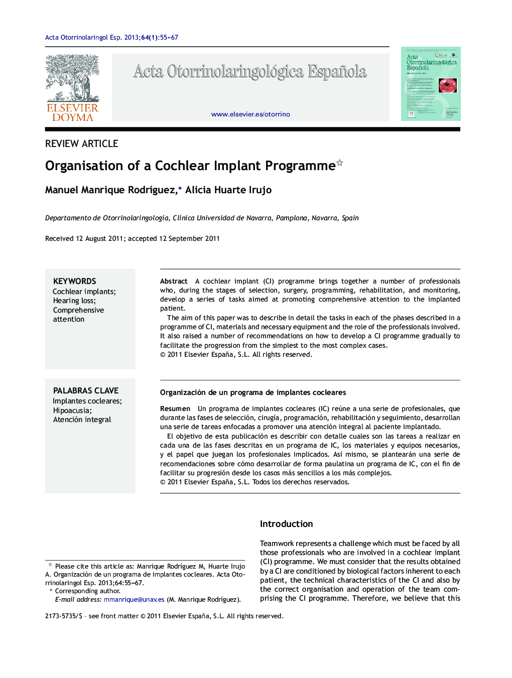 Organisation of a Cochlear Implant Programme 