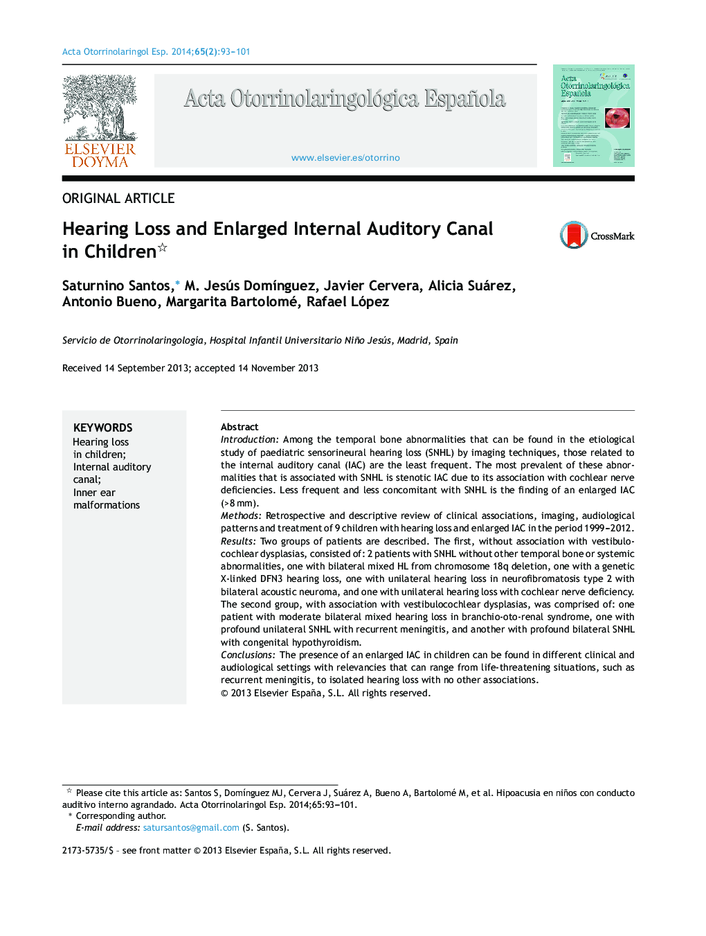 Hearing Loss and Enlarged Internal Auditory Canal in Children 