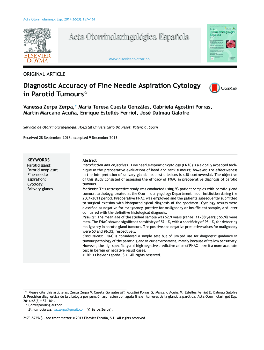 Diagnostic Accuracy of Fine Needle Aspiration Cytology in Parotid Tumours 