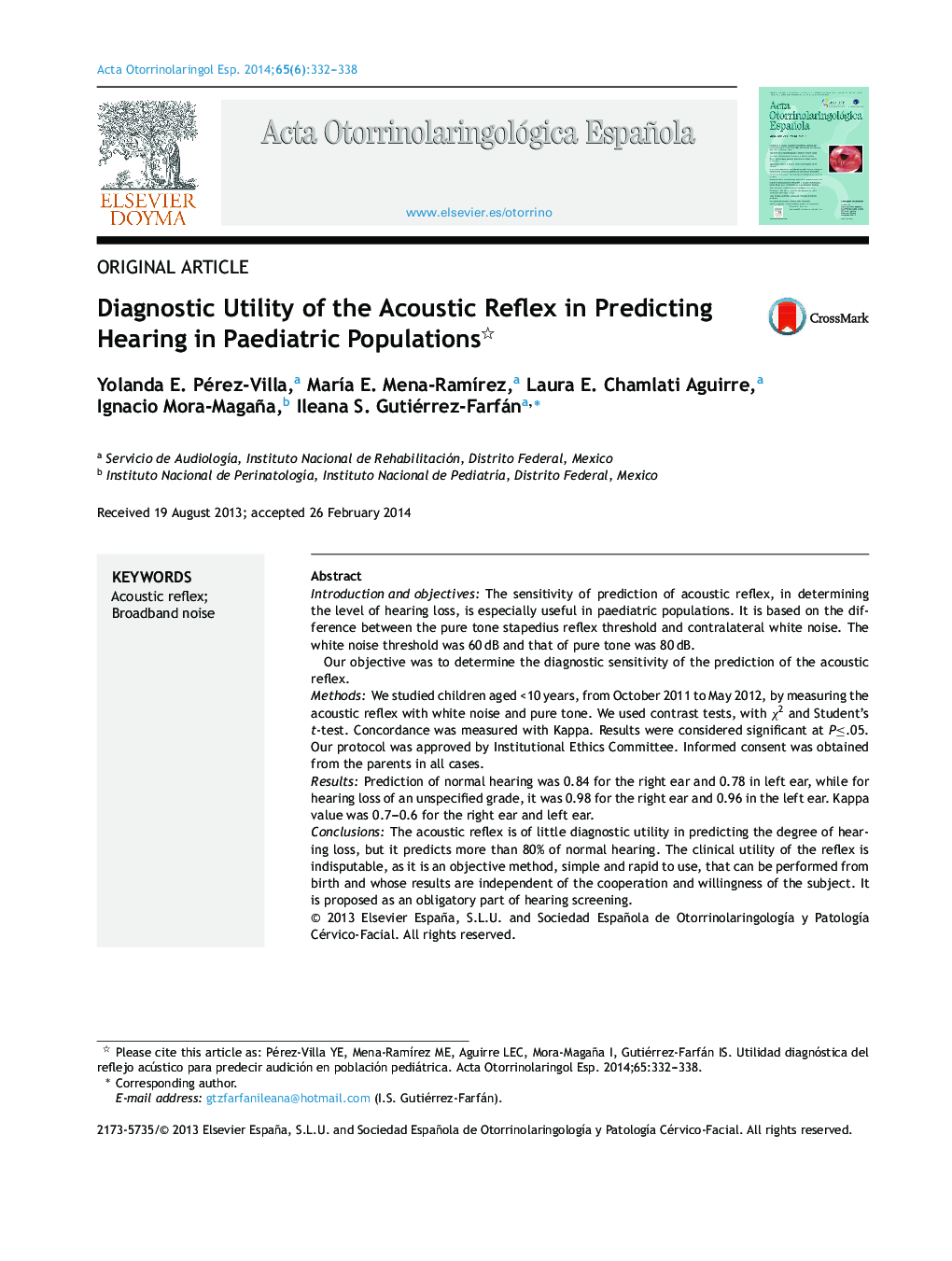 Diagnostic Utility of the Acoustic Reflex in Predicting Hearing in Paediatric Populations 