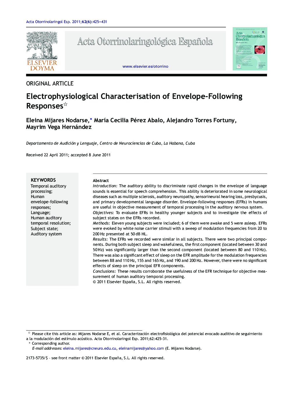 Electrophysiological Characterisation of Envelope-Following Responses 