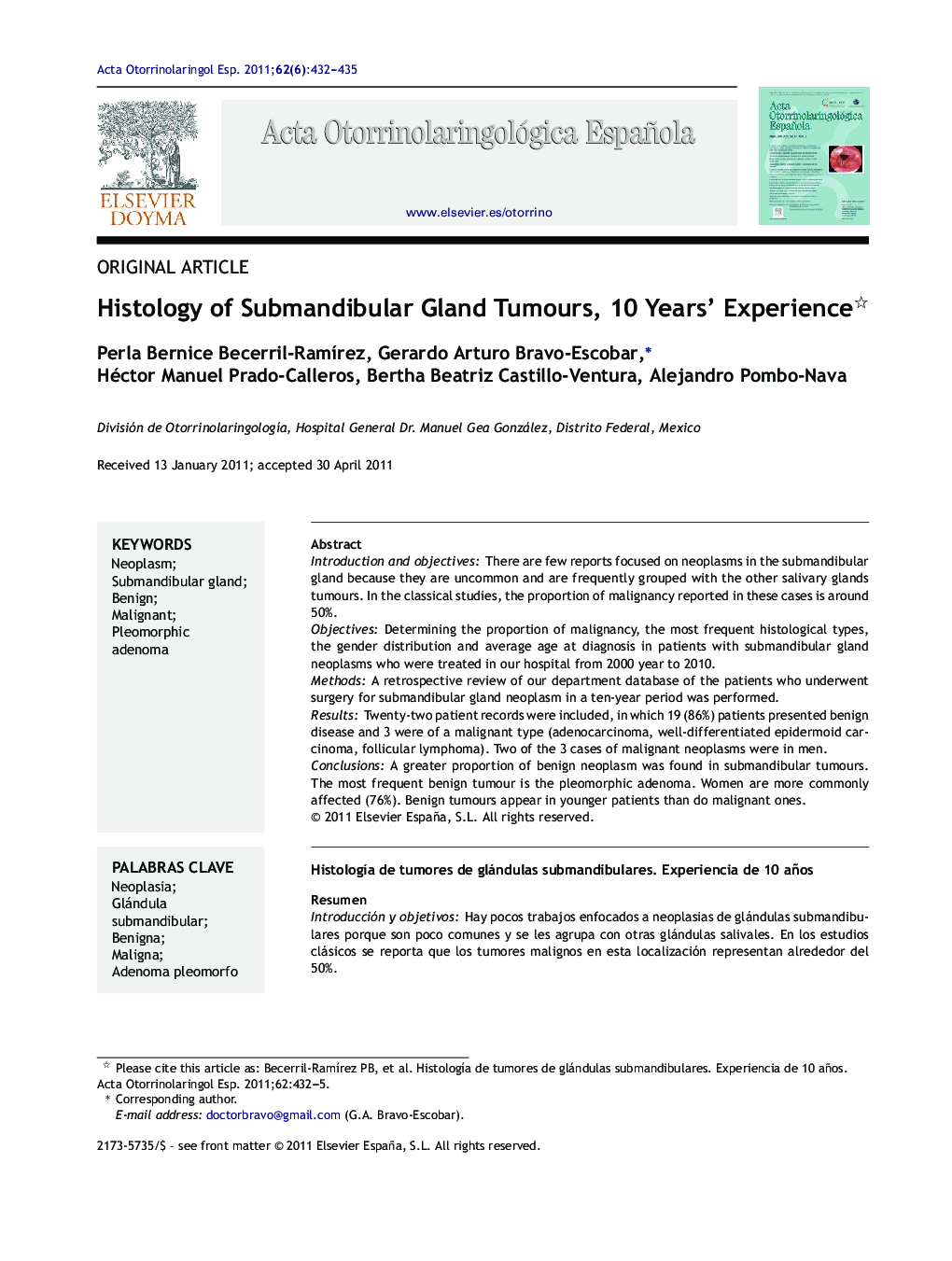 Histology of Submandibular Gland Tumours, 10 Years’ Experience 