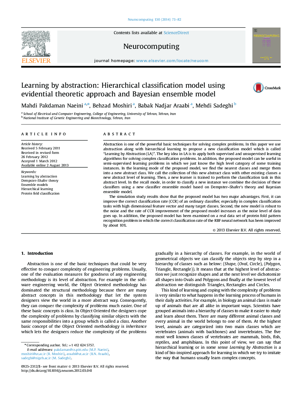 Learning by abstraction: Hierarchical classification model using evidential theoretic approach and Bayesian ensemble model