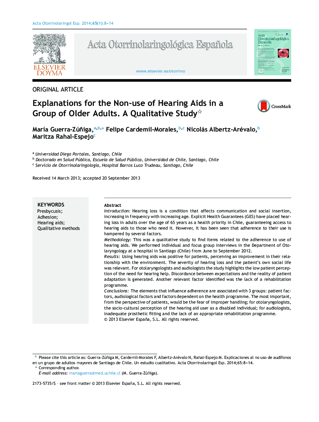 Explanations for the Non-use of Hearing Aids in a Group of Older Adults. A Qualitative Study 