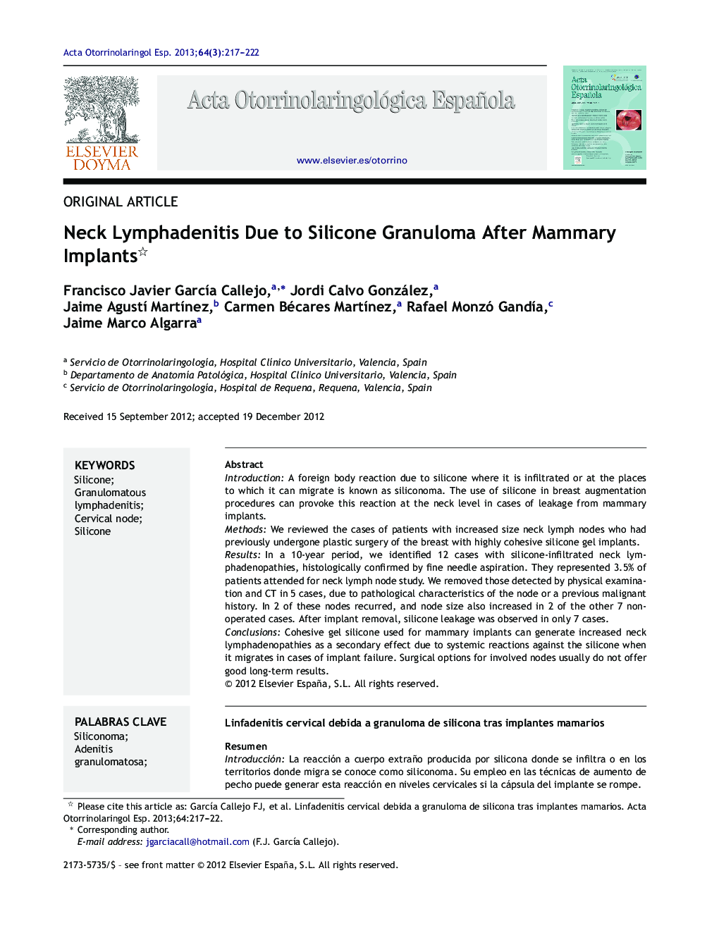 Neck Lymphadenitis Due to Silicone Granuloma After Mammary Implants 