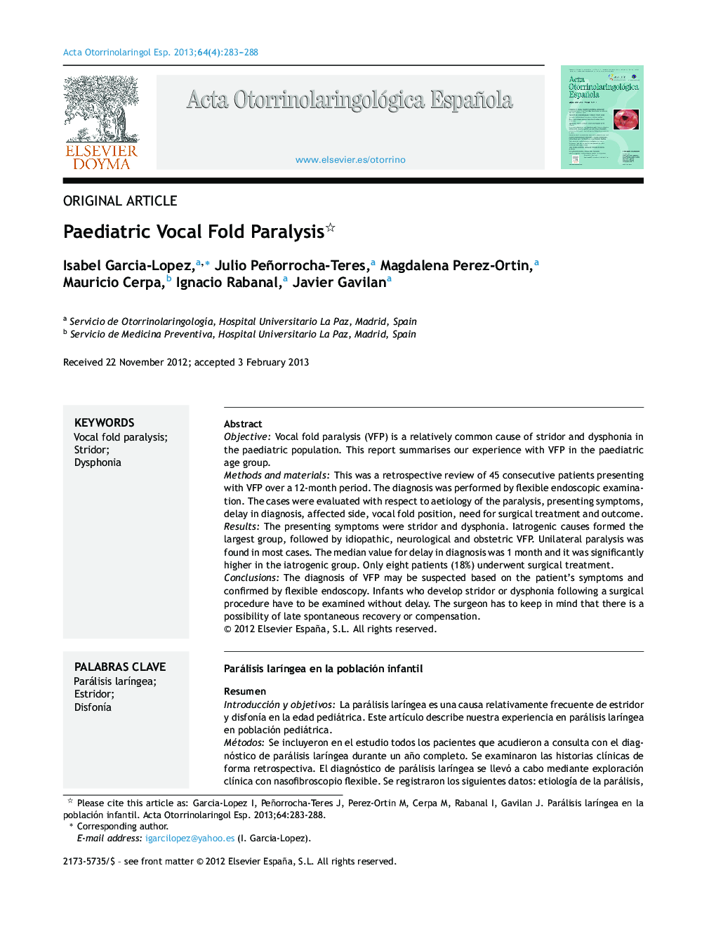 Paediatric Vocal Fold Paralysis 