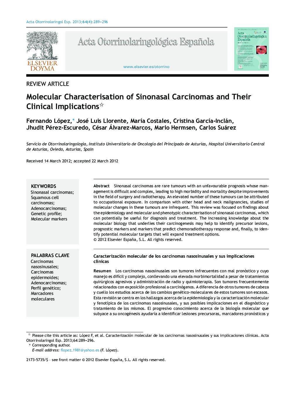 Molecular Characterisation of Sinonasal Carcinomas and Their Clinical Implications 