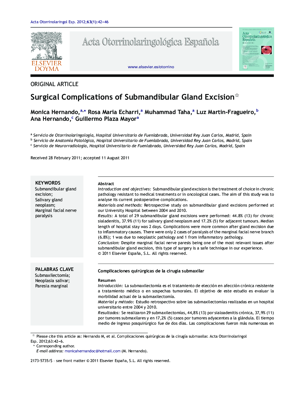 Surgical Complications of Submandibular Gland Excision 