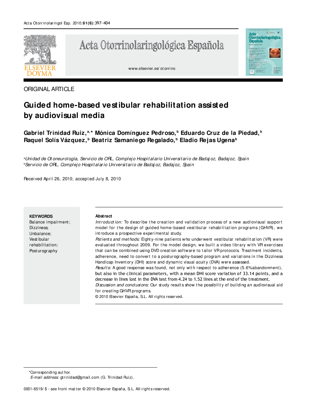 Guided home-based vestibular rehabilitation assisted by audiovisual media