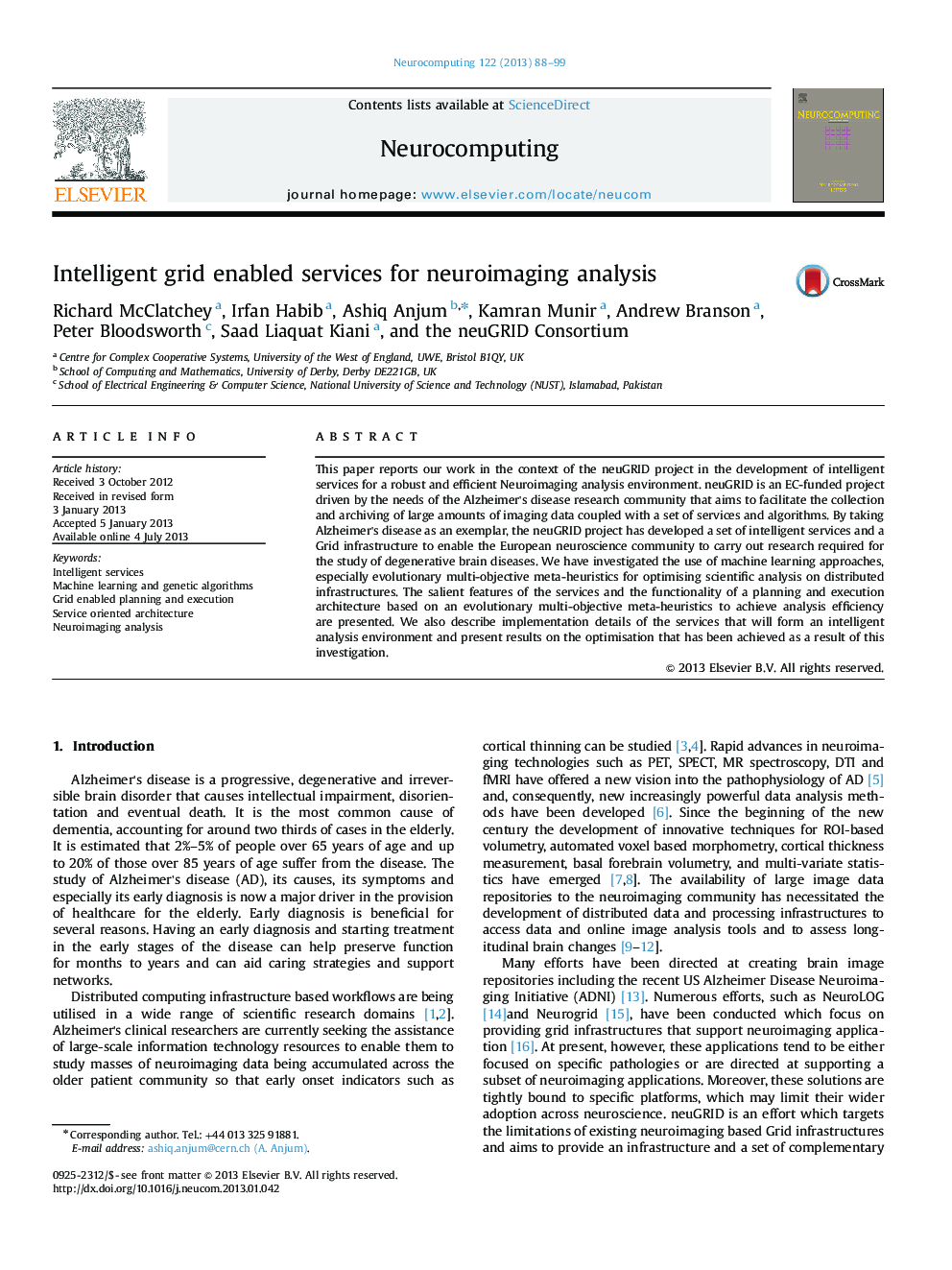 Intelligent grid enabled services for neuroimaging analysis