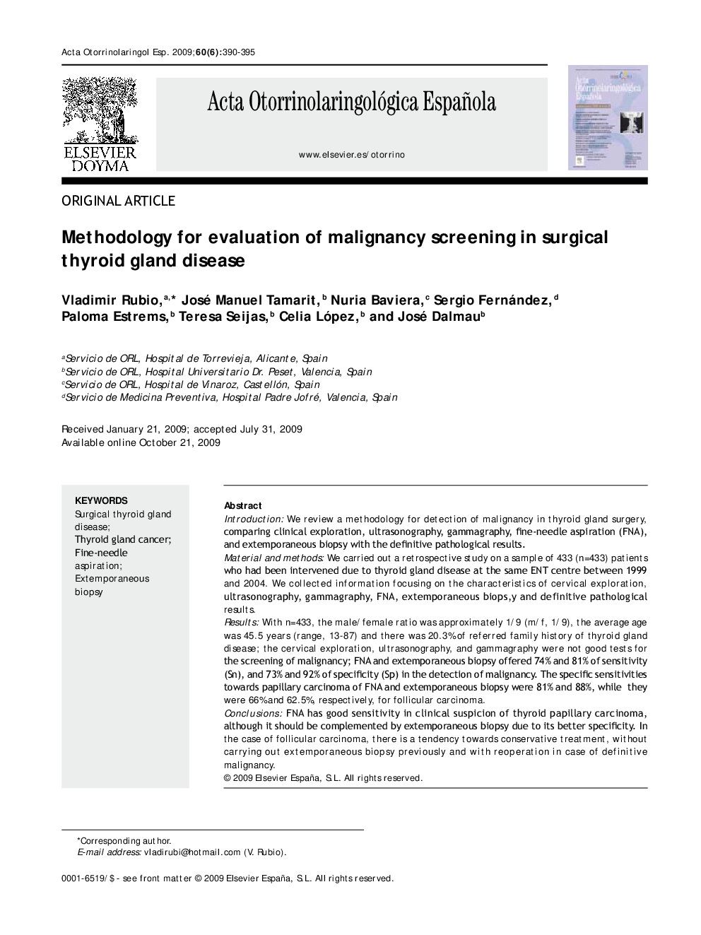 Methodology for evaluation of malignancy screening in surgical thyroid gland disease