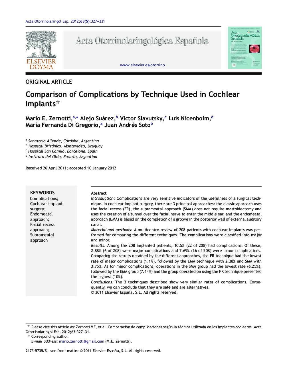 Comparison of Complications by Technique Used in Cochlear Implants 