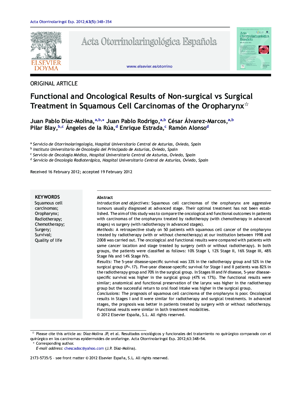 Functional and Oncological Results of Non-surgical vs Surgical Treatment in Squamous Cell Carcinomas of the Oropharynx 