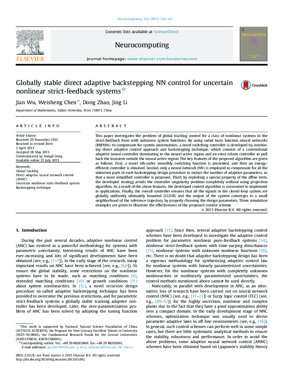 Globally stable direct adaptive backstepping NN control for uncertain nonlinear strict-feedback systems 