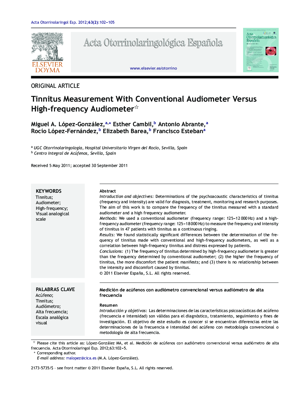 Tinnitus Measurement With Conventional Audiometer Versus High-frequency Audiometer 
