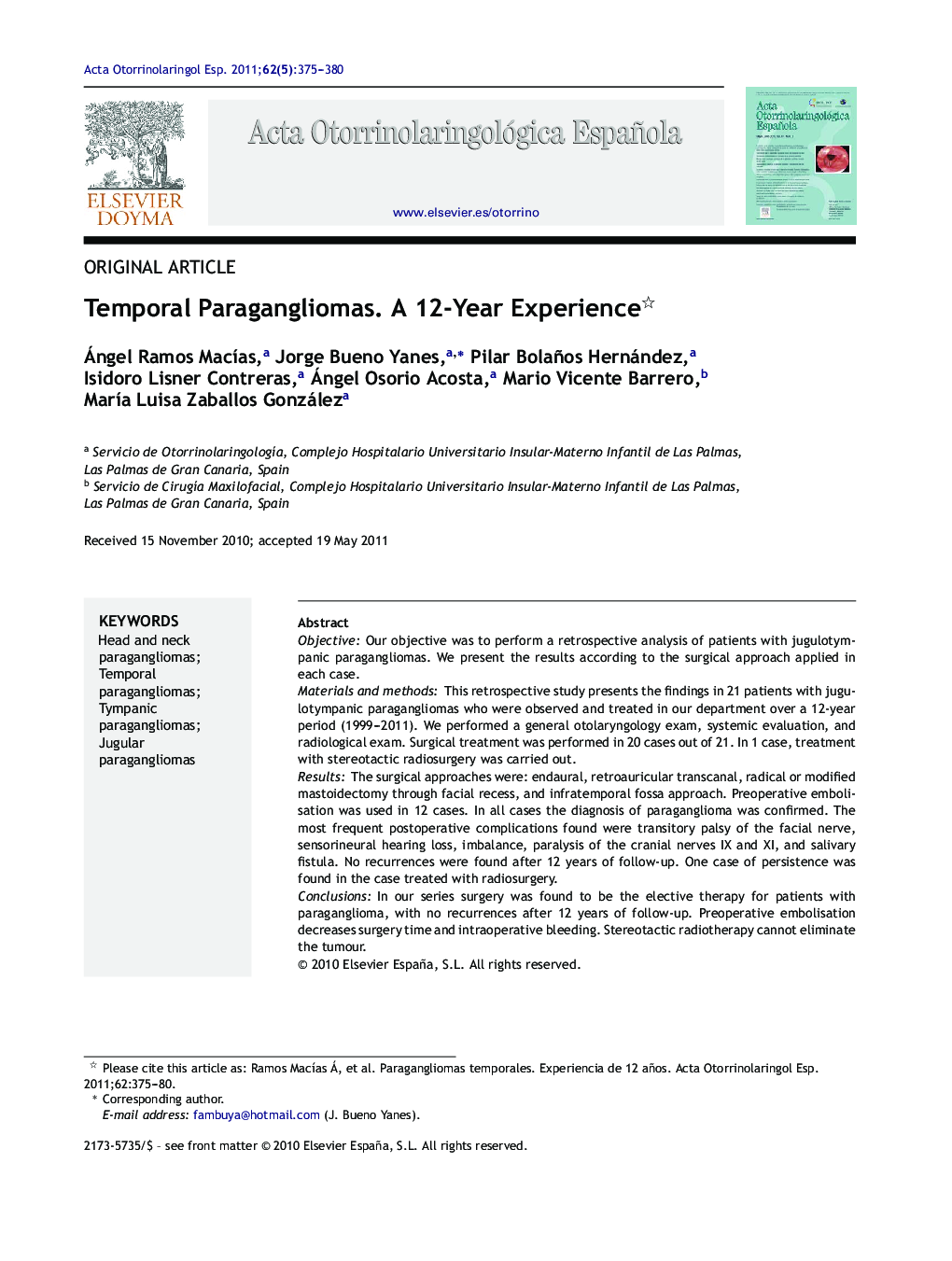 Temporal Paragangliomas. A 12-Year Experience 