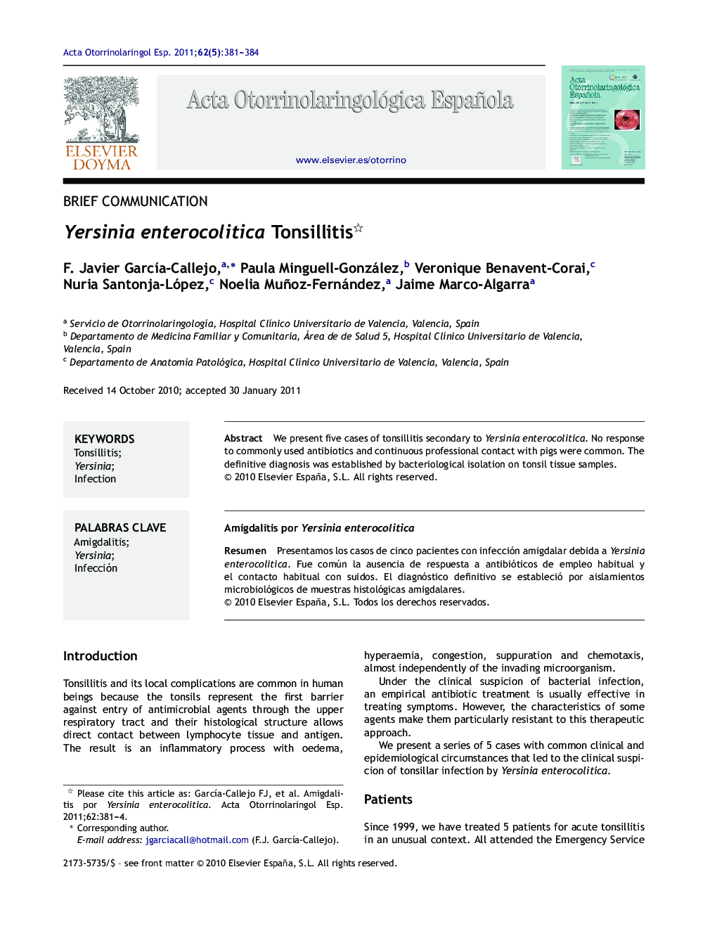 Yersinia enterocolitica Tonsillitis 