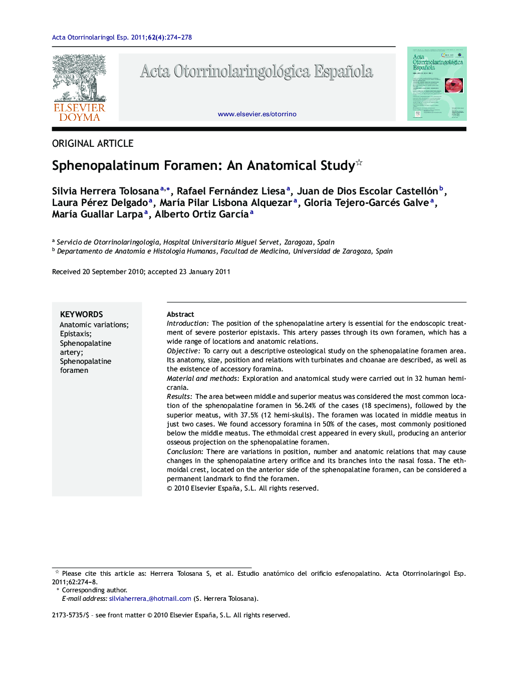 Sphenopalatinum Foramen: An Anatomical Study 