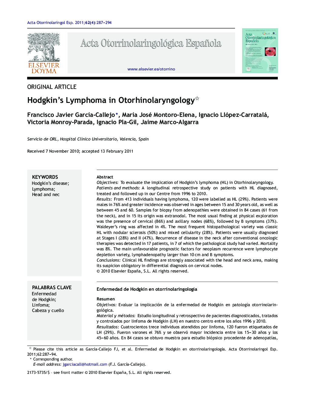 Hodgkin's Lymphoma in Otorhinolaryngology 